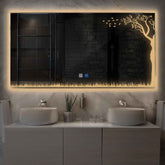 Miroir LED Horizontal | boutons tactiles | Fonction Anti-Buée | Lumière Blanche Chaude - Reyze Série Good Vibes Modèle 8