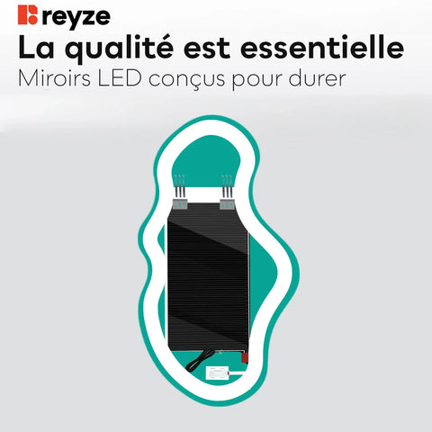 Miroir LED Asymétrique 2 | boutons tactiles | Fonction Anti-Buée | Lumière blanche froide - Reyze Série Salono Modèle 1 - Vertical