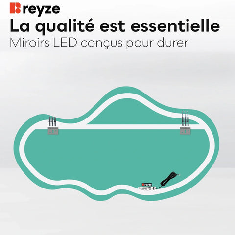 Miroir LED Asymétrique 2 | Sans Boutons Tactiles | Lumière blanche froide - Reyze Série Salono Modèle 1 - Horizontal