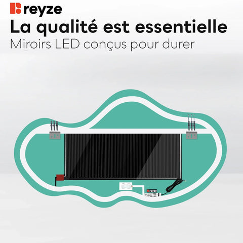 Miroir LED Asymétrique 2 | boutons tactiles | Fonction Anti-Buée | Lumière blanche froide - Reyze Série Salono Modèle 1 - Horizontal