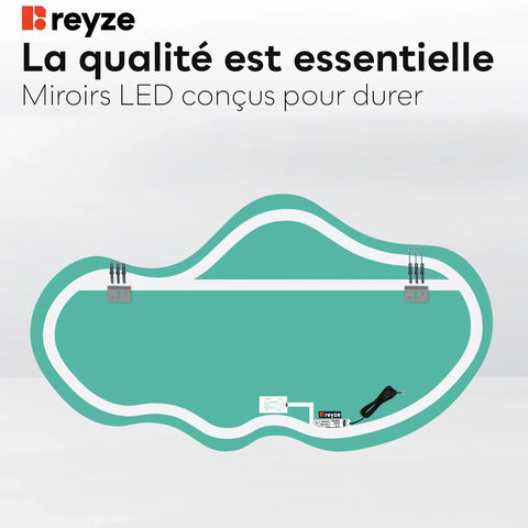 Miroir LED Asymétrique 2 | Bouton Tactile | Lumière blanche neutre - Reyze Série Salono Modèle 1 - Horizontal