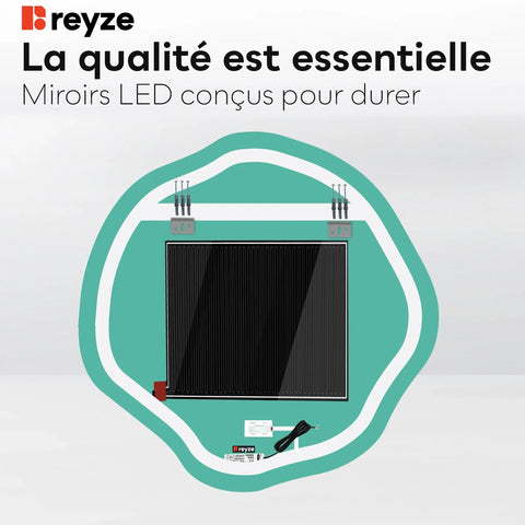 Miroir LED Asymétrique Ovale | boutons tactiles | Fonction Anti-Buée | Lumière blanche froide - Reyze Série Salono Modèle 1