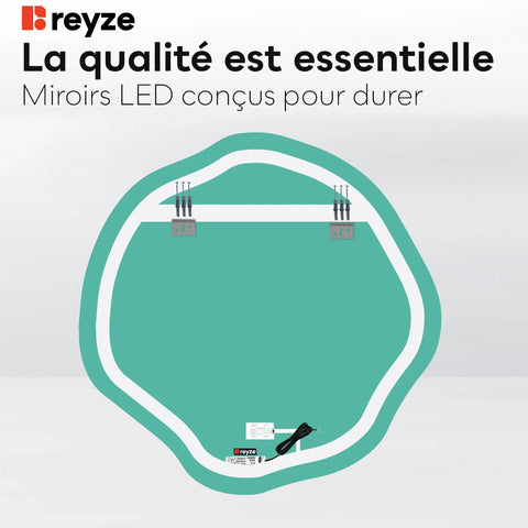 Miroir LED Asymétrique Ovale | Bouton Tactile | Lumière blanche froide - Reyze Série Ambient Modèle 1