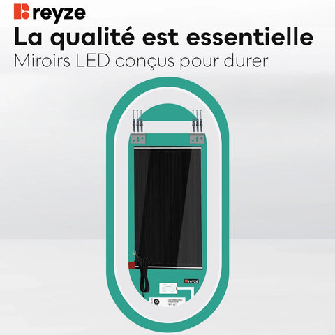 Miroir LED Ovale | boutons tactiles | Fonction Anti-Buée | Lumière blanche froide - Reyze Série Salono Modèle 1