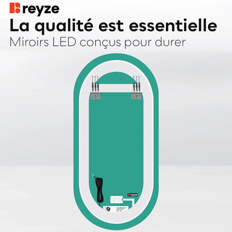 Miroir LED Ovale | Bouton Tactile | Lumière blanche neutre - Reyze Série Ambient Modèle 1