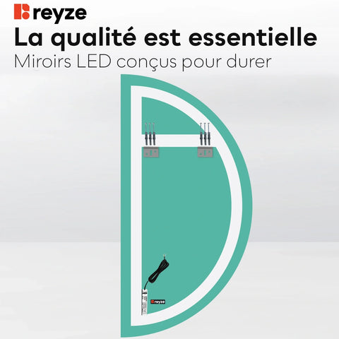 Miroir LED Demi-Lune | Sans Boutons Tactiles | Lumière blanche froide - Reyze Série Salono Modèle 1 - Côté Gauche