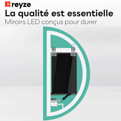 Miroir LED Demi-Lune | boutons tactiles | Fonction Anti-Buée | Lumière blanche froide - Reyze Série Salono Modèle 1 - Côté Gauche