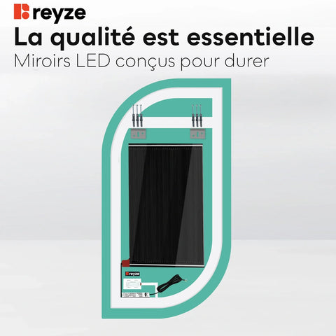Miroir LED Semi-Ovale 1 | boutons tactiles | Fonction Anti-Buée | Température de couleur réglable - Reyze Série Salono Modèle 1