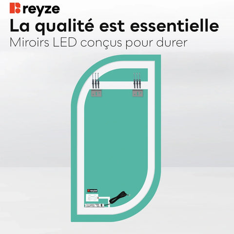 Miroir LED Semi-Ovale 1 | Bouton Tactile | Lumière Blanche Chaude - Reyze Série Ambient Modèle 1