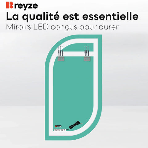 Miroir LED Semi-Ovale 1 | Sans Boutons Tactiles | Lumière blanche froide - Reyze Série Salono Modèle 1