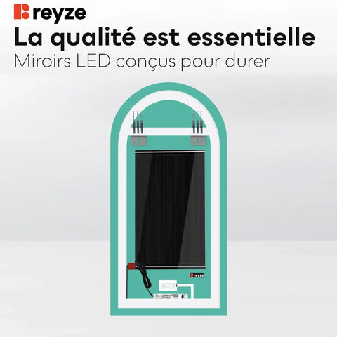 Miroir LED Semi-Ovale 2 | boutons tactiles | Fonction Anti-Buée | Lumière blanche froide - Reyze Série Salono Modèle 1