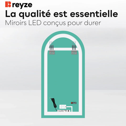 Miroir LED Semi-Ovale 2 | Bouton Tactile | Lumière blanche froide - Reyze Série Ambient Modèle 1
