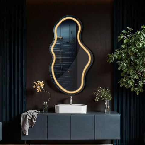 Miroir LED Asymétrique 2 | Sans Boutons Tactiles | Lumière Blanche Chaude - Reyze Série Salono Modèle 1 - Vertical