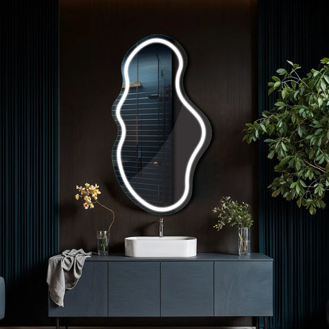 Miroir LED Asymétrique 2 | Sans Boutons Tactiles | Lumière blanche froide - Reyze Série Salono Modèle 1 - Vertical