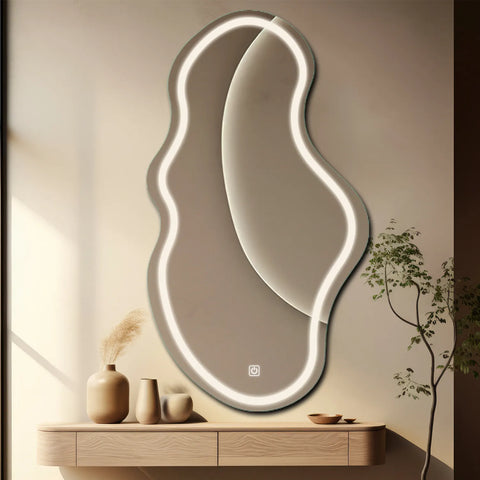 Miroir LED Asymétrique 2 | Bouton Tactile | Lumière blanche neutre - Reyze Série Salono Modèle 1 - Vertical