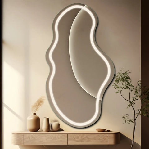 Miroir LED Asymétrique 2 | Sans Boutons Tactiles | Lumière blanche neutre - Reyze Série Salono Modèle 1 - Vertical