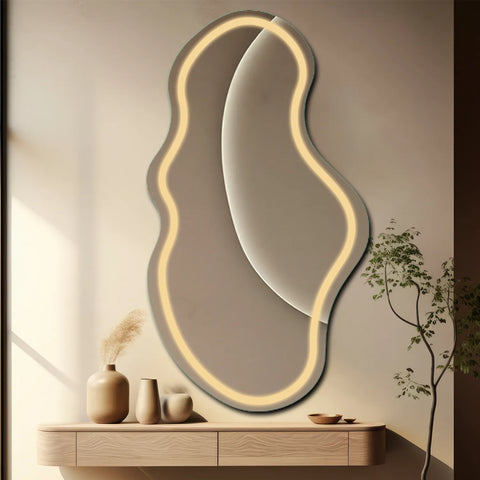 Miroir LED Asymétrique 2 | Sans Boutons Tactiles | Lumière Blanche Chaude - Reyze Série Salono Modèle 1 - Vertical