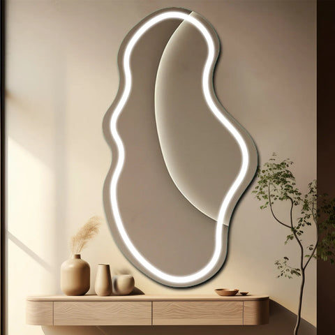 Miroir LED Asymétrique 2 | Sans Boutons Tactiles | Lumière blanche froide - Reyze Série Salono Modèle 1 - Vertical