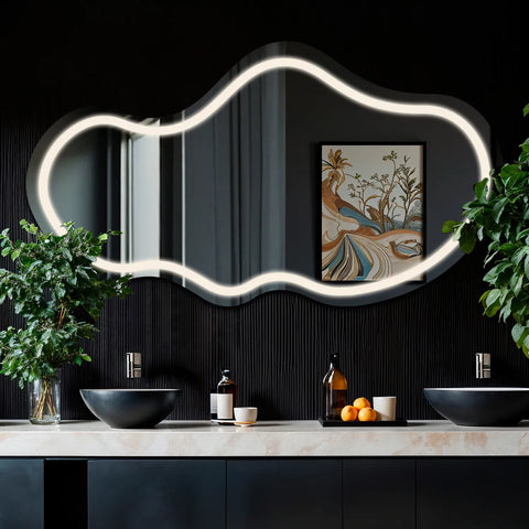Miroir LED Asymétrique 2 | Sans Boutons Tactiles | Lumière blanche neutre - Reyze Série Salono Modèle 1 - Horizontal