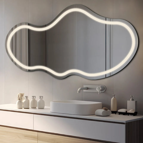 Miroir LED Asymétrique 2 | Sans Boutons Tactiles | Lumière blanche neutre - Reyze Série Salono Modèle 1 - Horizontal