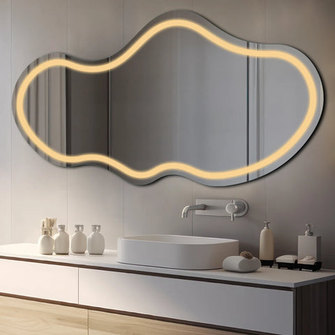 Miroir LED Asymétrique 2 | Sans Boutons Tactiles | Lumière Blanche Chaude - Reyze Série Salono Modèle 1 - Horizontal