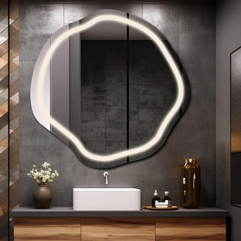 Miroir LED Asymétrique Ovale | Sans Boutons Tactiles | Lumière blanche neutre - Reyze Série Salono Modèle 1