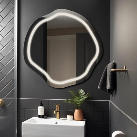 Miroir LED Asymétrique Ovale | Sans Boutons Tactiles | Lumière blanche neutre - Reyze Série Salono Modèle 1