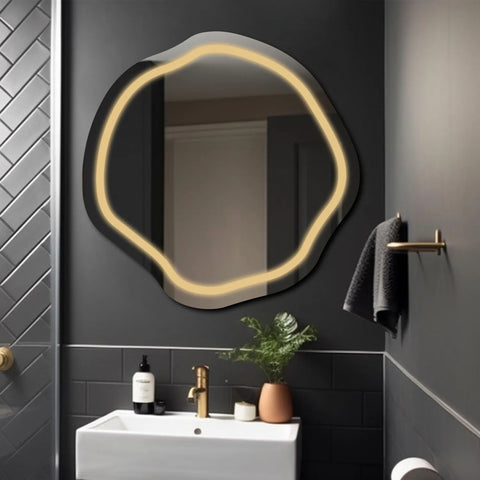 Miroir LED Asymétrique Ovale | Sans Boutons Tactiles | Lumière Blanche Chaude - Reyze Série Salono Modèle 1