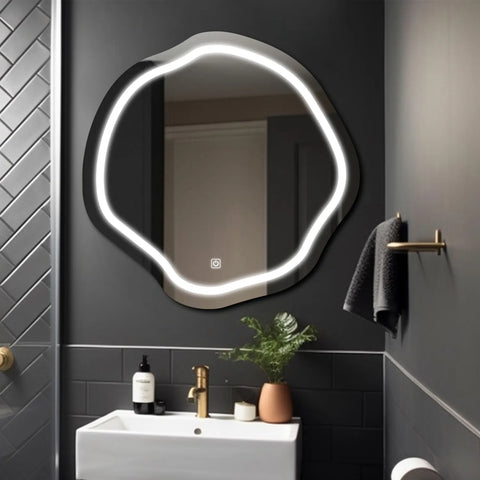 Miroir LED Asymétrique Ovale | Bouton Tactile | Lumière blanche froide - Reyze Série Salono Modèle 1