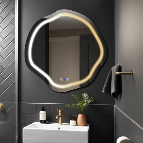 Miroir LED Asymétrique Ovale | boutons tactiles | Fonction Anti-Buée | Température de couleur réglable - Reyze Série Salono Modèle 1