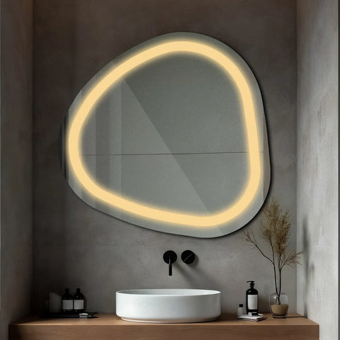 Miroir LED Asymétrique | Sans Boutons Tactiles | Lumière Blanche Chaude - Reyze Série Salono Modèle 1
