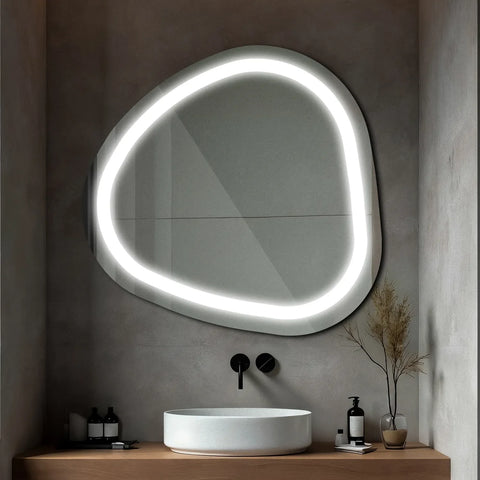 Miroir LED Asymétrique | Sans Boutons Tactiles | Lumière blanche froide - Reyze Série Salono Modèle 1