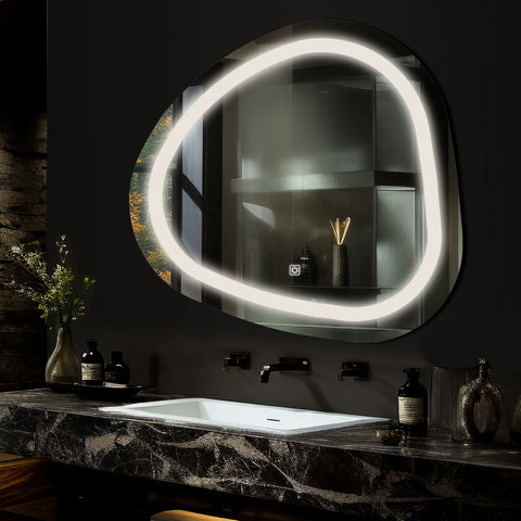 Miroir LED Asymétrique | Bouton Tactile | Lumière blanche neutre - Reyze Série Salono Modèle 1