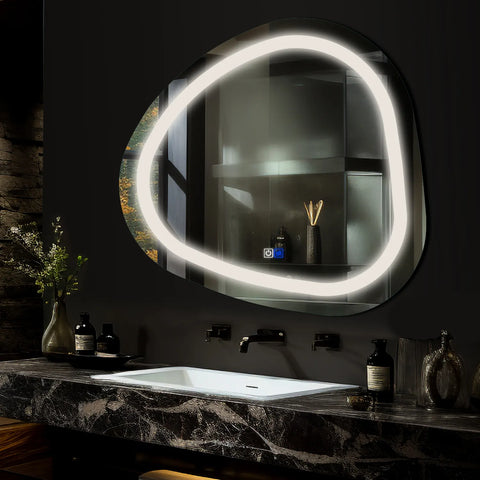 Miroir LED Asymétrique | boutons tactiles | Fonction Anti-Buée | Lumière blanche neutre - Reyze Série Salono Modèle 1
