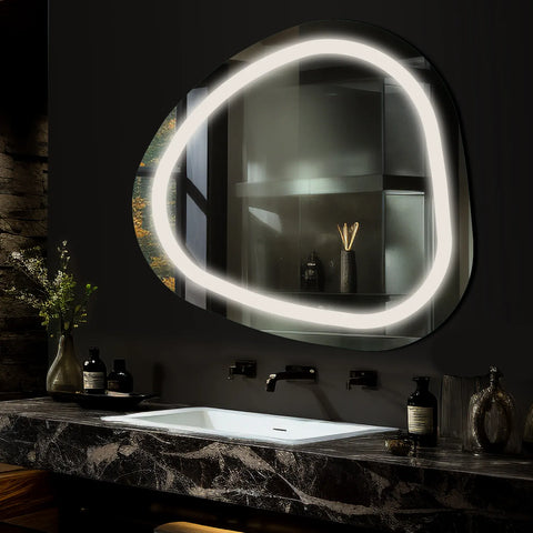 Miroir LED Asymétrique | Sans Boutons Tactiles | Lumière blanche neutre - Reyze Série Salono Modèle 1