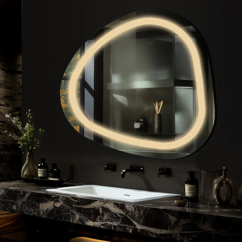 Miroir LED Asymétrique | Bouton Tactile | Lumière Blanche Chaude - Reyze Série Salono Modèle 1