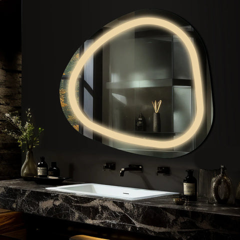Miroir LED Asymétrique | Sans Boutons Tactiles | Lumière Blanche Chaude - Reyze Série Salono Modèle 1