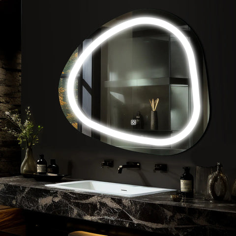Miroir LED Asymétrique | Bouton Tactile | Lumière blanche froide - Reyze Série Salono Modèle 1