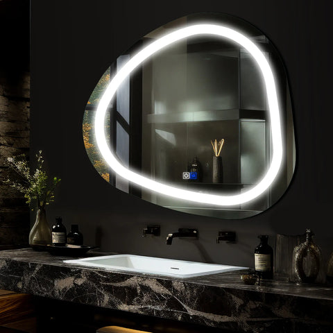 Miroir LED Asymétrique | boutons tactiles | Fonction Anti-Buée | Lumière blanche froide - Reyze Série Salono Modèle 1