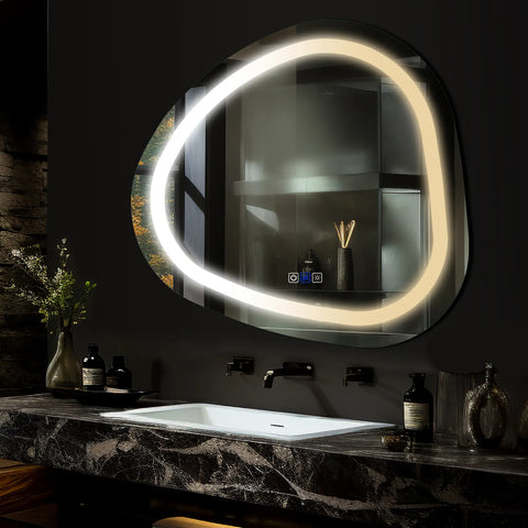 Miroir LED Asymétrique | boutons tactiles | Fonction Anti-Buée | Température de couleur réglable - Reyze Série Salono Modèle 1