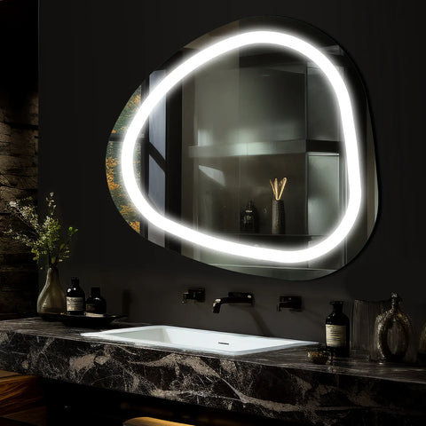 Miroir LED Asymétrique | Sans Boutons Tactiles | Lumière blanche froide - Reyze Série Salono Modèle 1