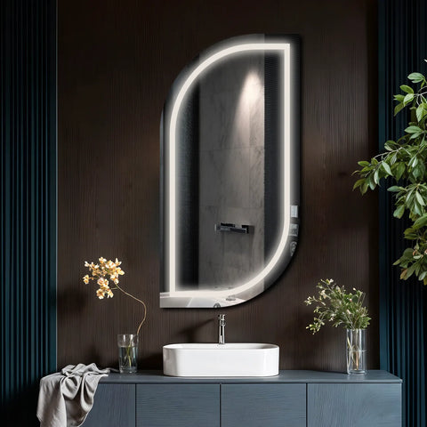 Miroir LED Semi-Ovale 1 | Sans Boutons Tactiles | Lumière blanche neutre - Reyze Série Salono Modèle 1