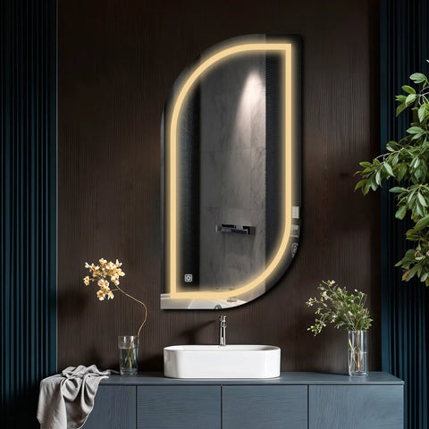 Miroir LED Semi-Ovale 1 | Bouton Tactile | Lumière Blanche Chaude - Reyze Série Salono Modèle 1