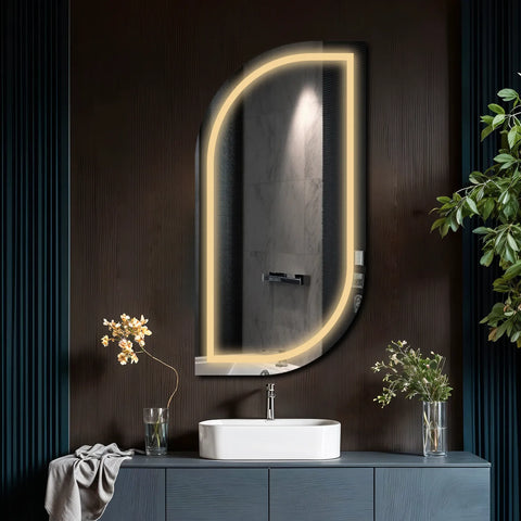 Miroir LED Semi-Ovale 1 | Sans Boutons Tactiles | Lumière Blanche Chaude - Reyze Série Salono Modèle 1