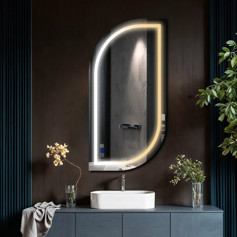 Miroir LED Semi-Ovale 1 | boutons tactiles | Fonction Anti-Buée | Température de couleur réglable - Reyze Série Salono Modèle 1