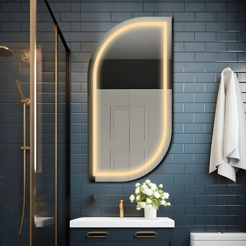 Miroir LED Semi-Ovale 1 | Sans Boutons Tactiles | Lumière Blanche Chaude - Reyze Série Salono Modèle 1