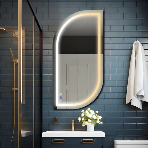 Miroir LED Semi-Ovale 1 | boutons tactiles | Fonction Anti-Buée | Température de couleur réglable - Reyze Série Salono Modèle 1