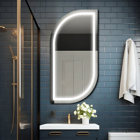 Miroir LED Semi-Ovale 1 | Sans Boutons Tactiles | Lumière blanche froide - Reyze Série Salono Modèle 1