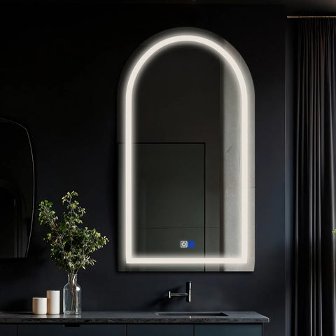 Miroir LED Semi-Ovale 2 | boutons tactiles | Fonction Anti-Buée | Lumière blanche neutre - Reyze Série Salono Modèle 1