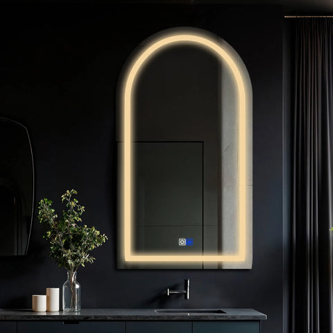 Miroir LED Semi-Ovale 2 | boutons tactiles | Fonction Anti-Buée | Lumière Blanche Chaude - Reyze Série Salono Modèle 1